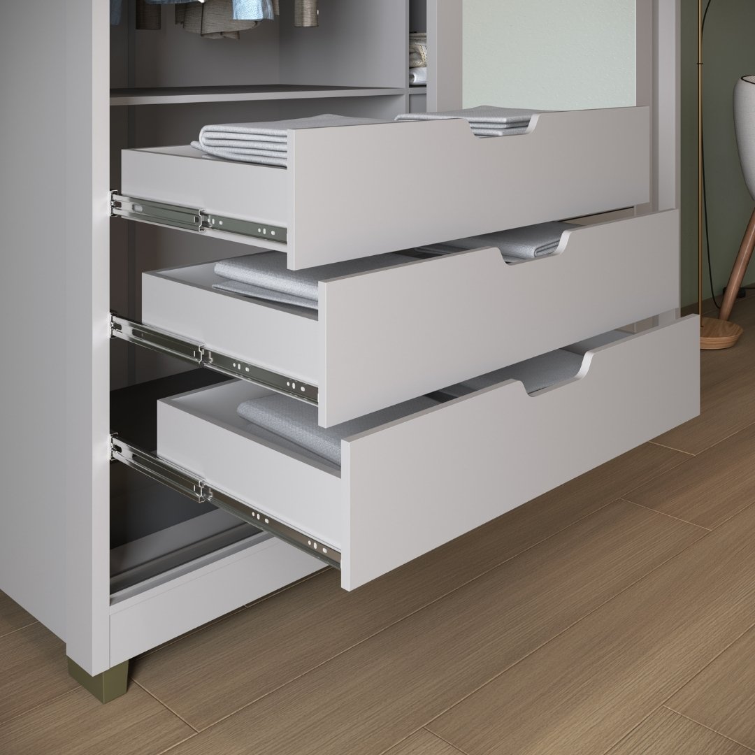 Roupeiro Thales 150cm 2 Portas 3 Gavetas Mdf Cinza / Cinza Grafiatto C/ Espelho 521