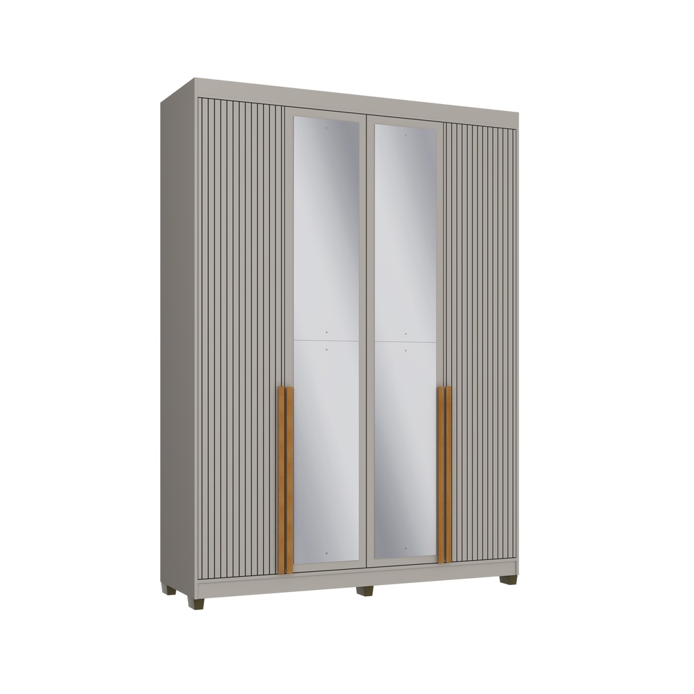 Roupeiro Newton 168cm 4 Portas 2 Gavetas Mdf Cinza / Cinza C/ Espelho 524
