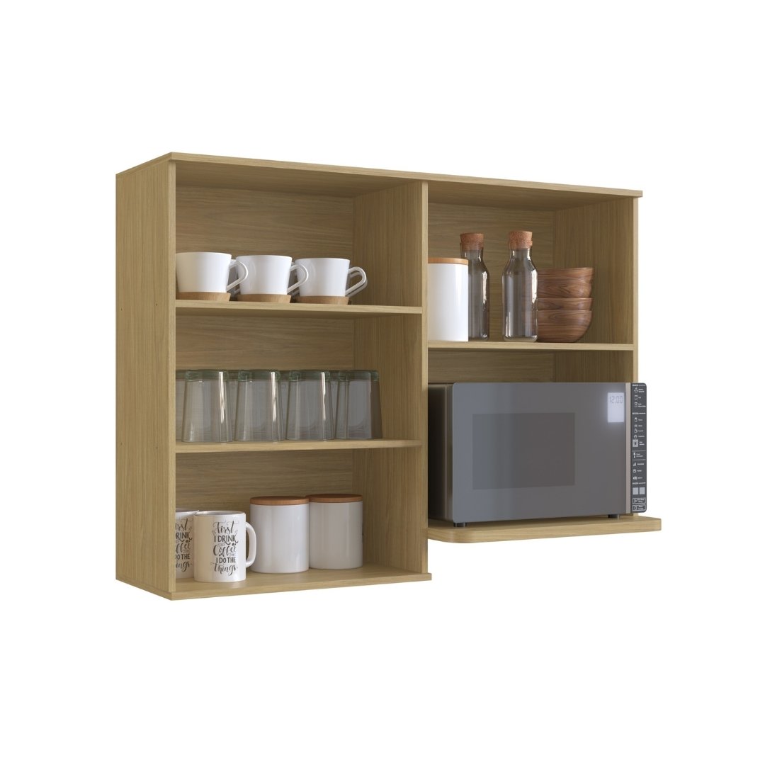 Armário Aéreo Alto 120cm 3 Portas Mdf Louro Freijó / Louro Freijó C/ Nicho P/ Micro-ondas Linha Nova Dubai 3961