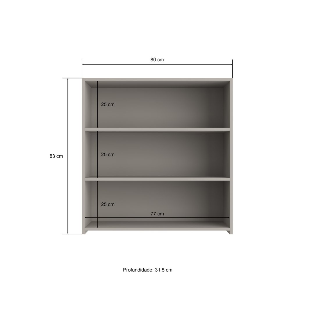 Armário Aéreo Alto 80cm 2 Portas Grafiatto Mdf Cinza / Cinza Linha Sardenha 4182