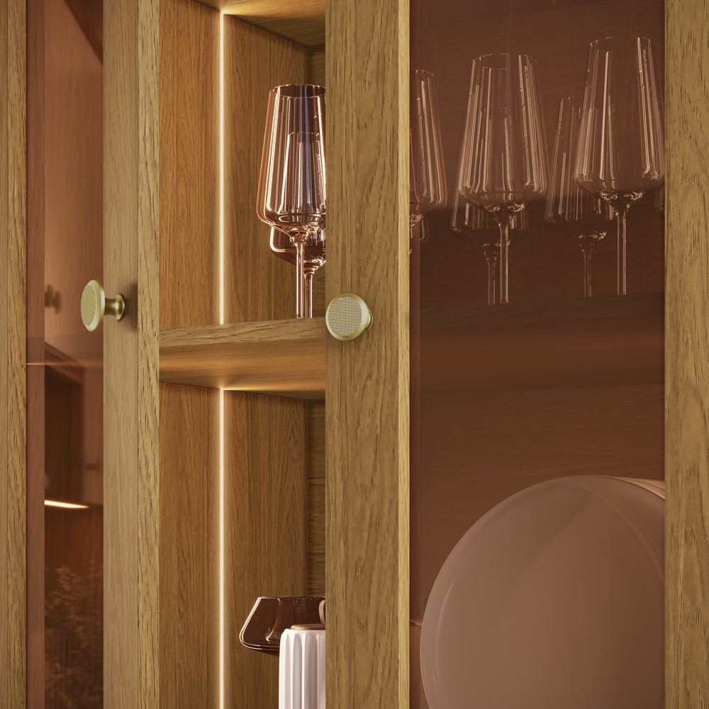 Cristaleira 70cm 4 Portas Mdf Cinza / Cinza / Mascavo C/ Vidro Reflecta C/ Fita de Led Linha Mira 4606