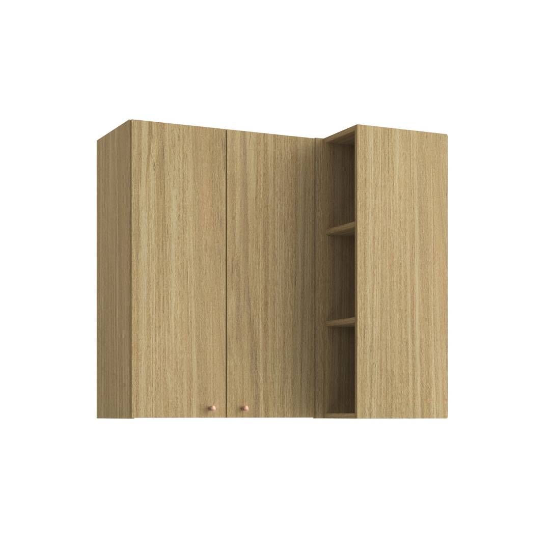 Armário Aéreo Alto Canto Reto 2 Portas Mdf Louro Freijó / Louro Freijó C/ Nicho Externo Linha Sardenha 4116