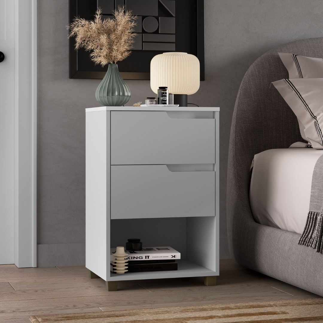 Mesa Auxiliar Da Vinci 45cm 2 Gavetas Mdf Branco / Branco 512