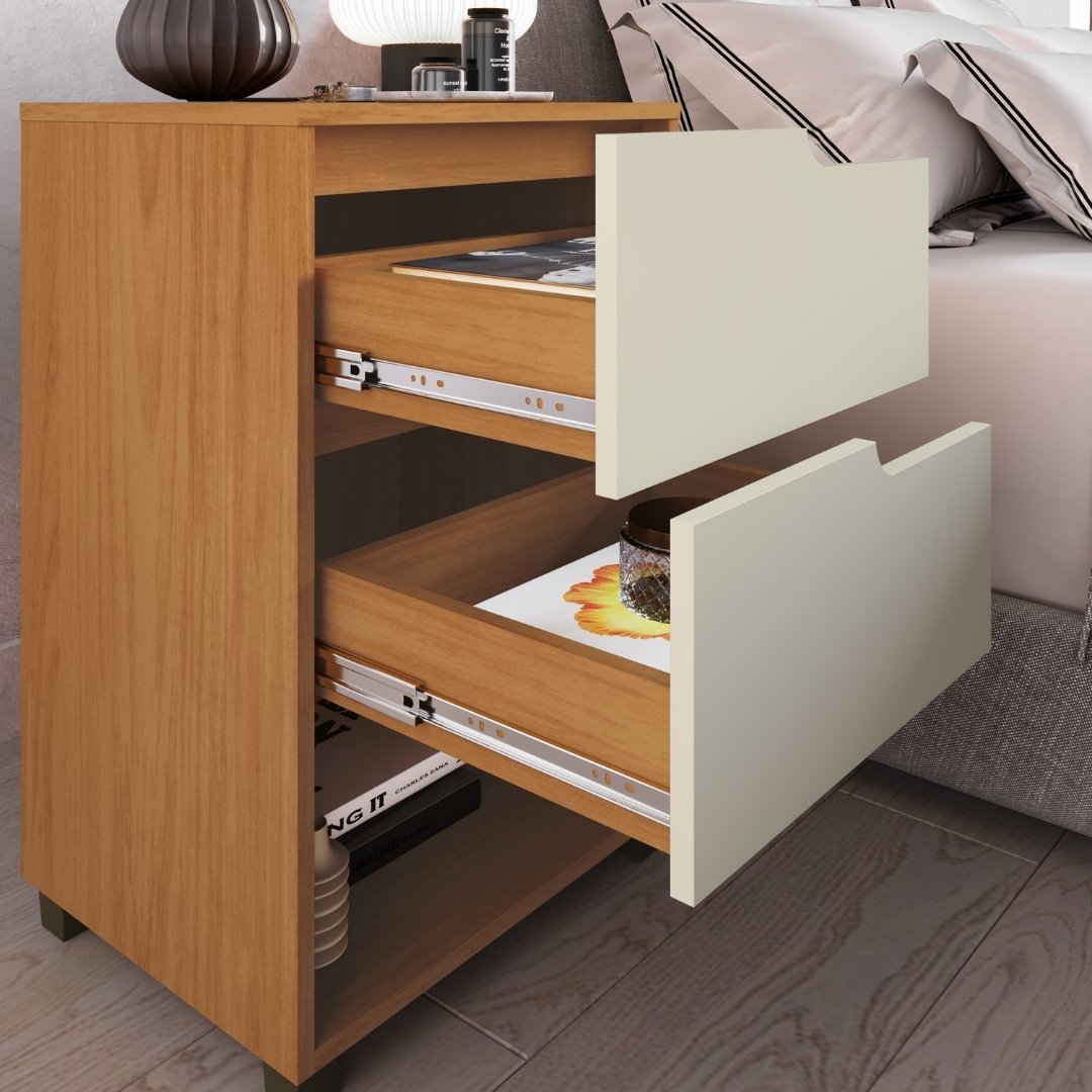 Mesa Auxiliar Da Vinci 45cm 2 Gavetas Mdf Nature / Champanhe 512
