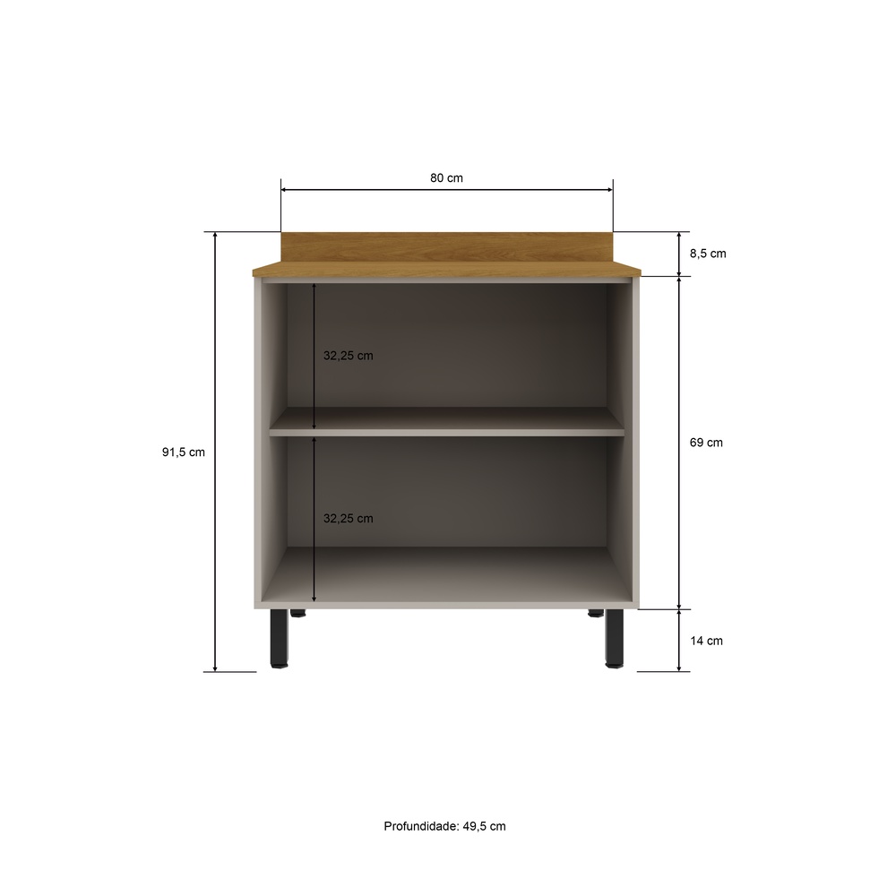 Balcão 80cm 2 Portas Mdp Louro Cinza / Mascavo C/ Tampo Linha Charlotte 4538