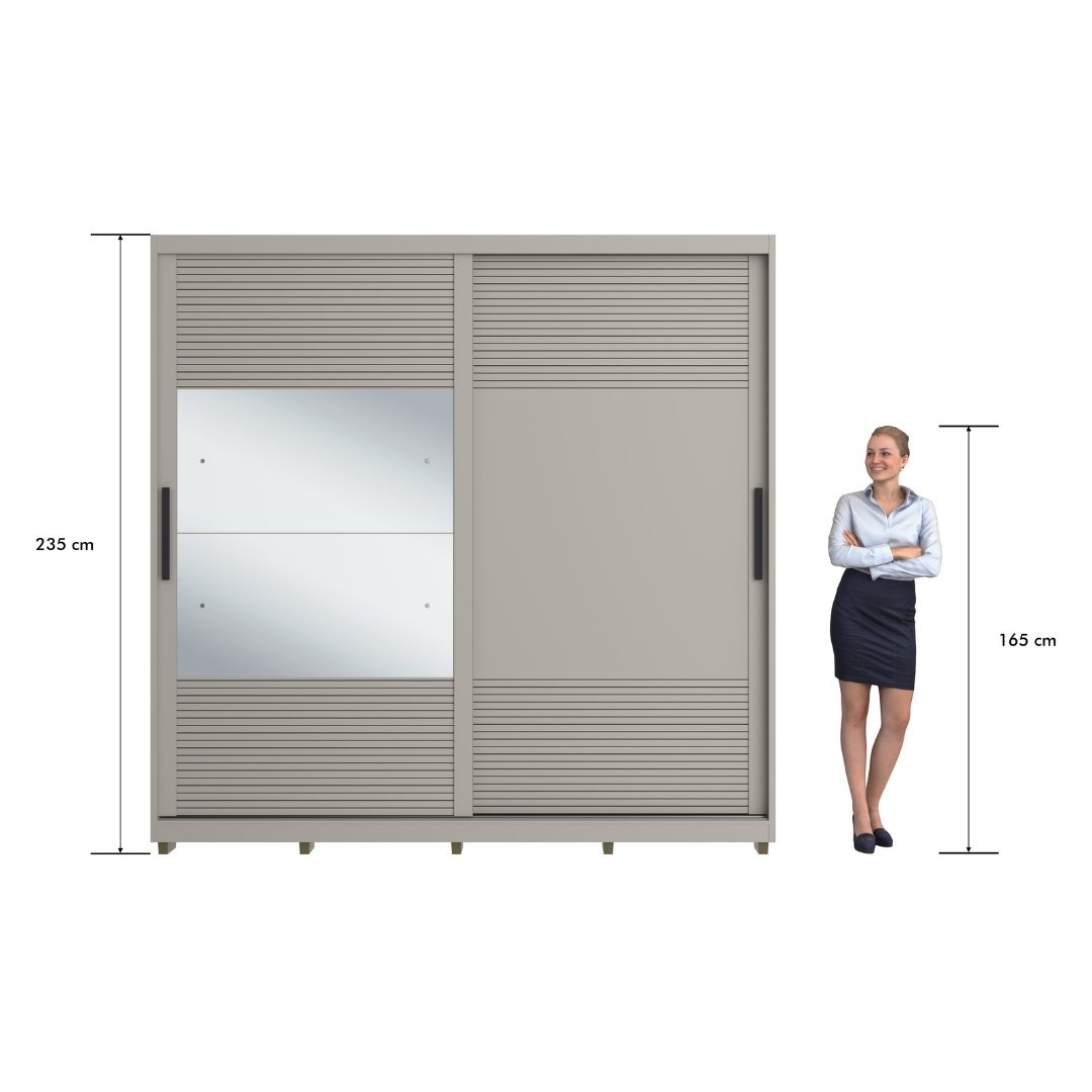 Roupeiro Malthus 237cm 2 Portas 3 Gavetas Mdf Cinza / Cinza Grafiatto C/ Espelho 520