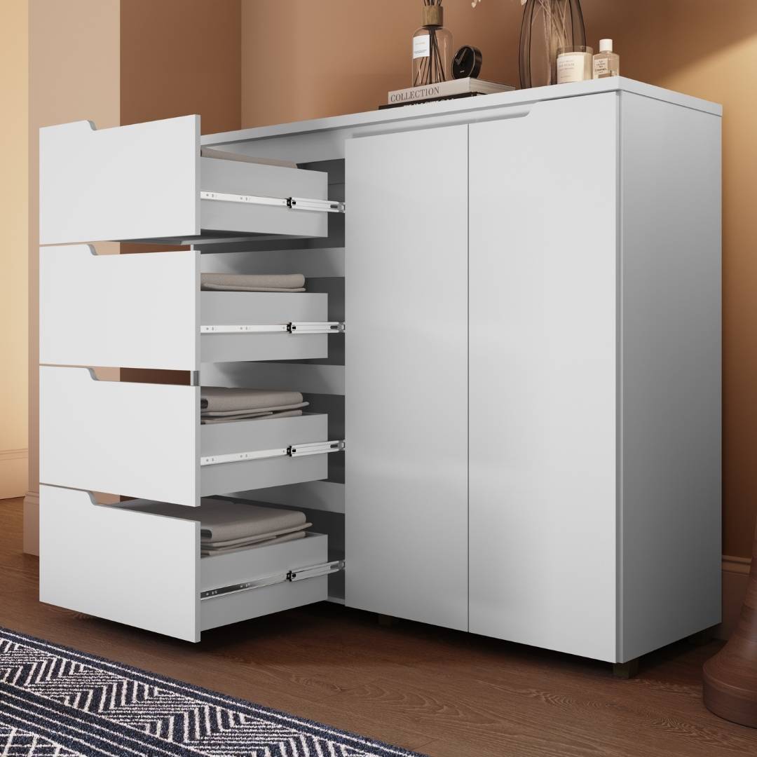 Cômoda Línea 130cm 2 Portas 4 Gavetas Mdf Branco / Branco 523