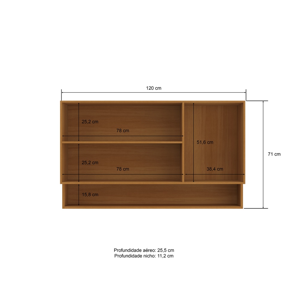 Armário Aéreo Alto 120cm 3 Portas Mdf Nature / Nature C/ Nicho Externo Linha Ibiza 4311