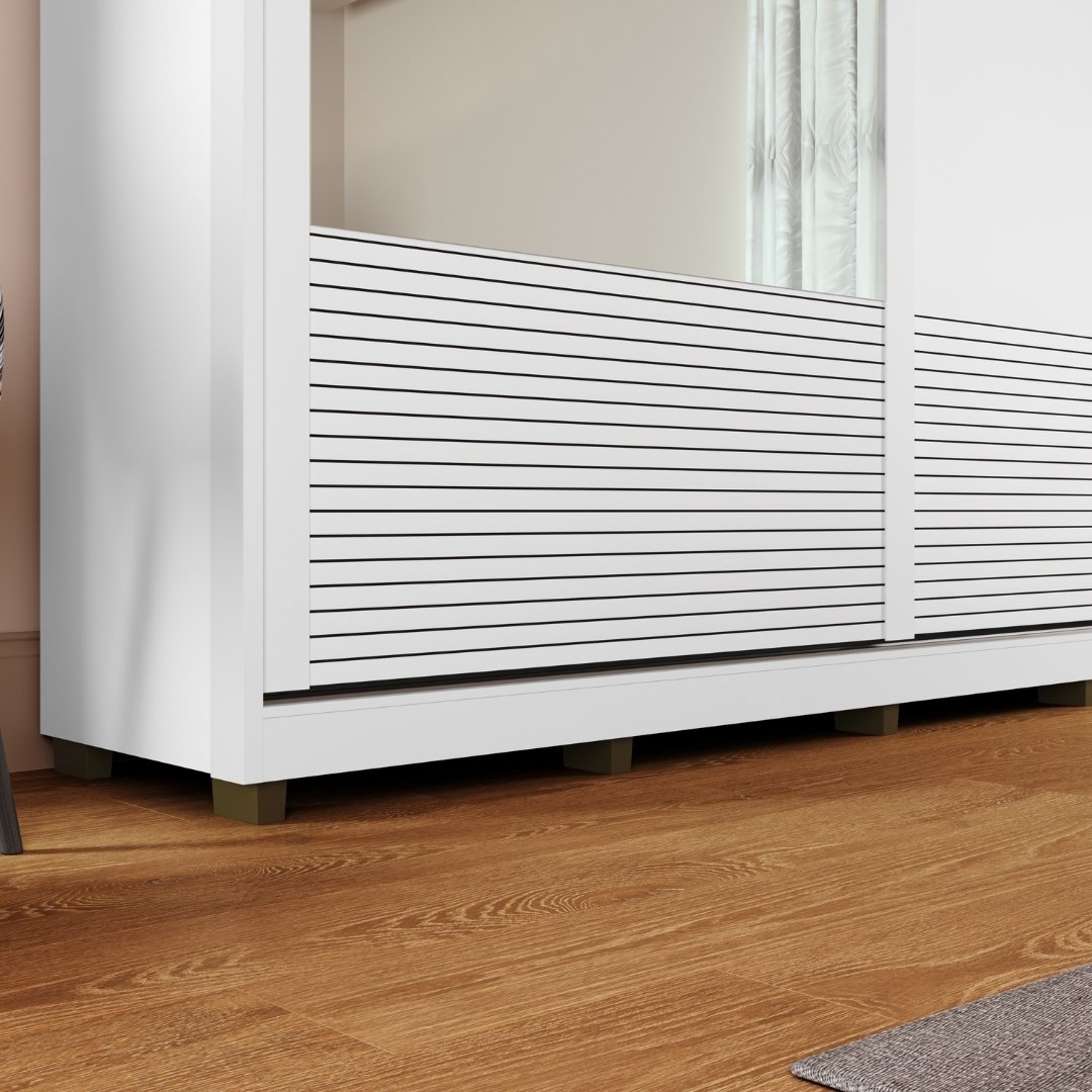 Roupeiro Malthus 237cm 2 Portas 3 Gavetas Mdf Branco / Branco Grafiatto C/ Espelho 520