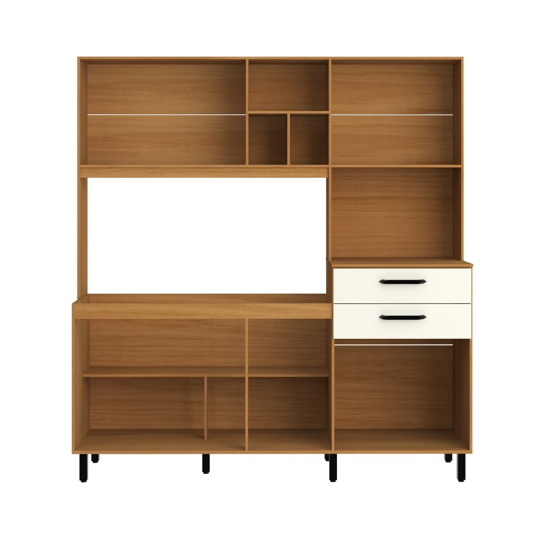 Cozinha Compacta Tainá 185,2cm 8 Portas 2 Gavetas Mdp Nature / Champanhe S/tampo C/ Nicho P/ Micro-ondas 597
