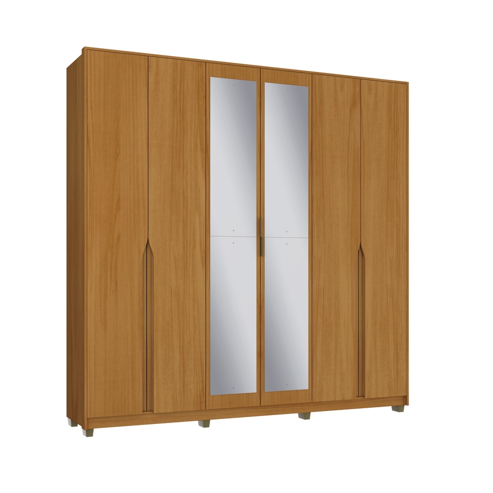 Roupeiro Voltaire 235,5cm 6 Portas 4 Gavetas Mdf Nature / Nature  C/ Espelho 525