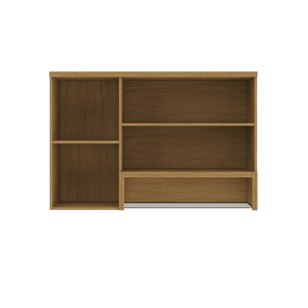 Armário Aéreo Alto 120cm 3 Portas Mdf Mascavo / Champanhe C/ Nicho Externo Prateleira de Vidro Linha Mira 4611