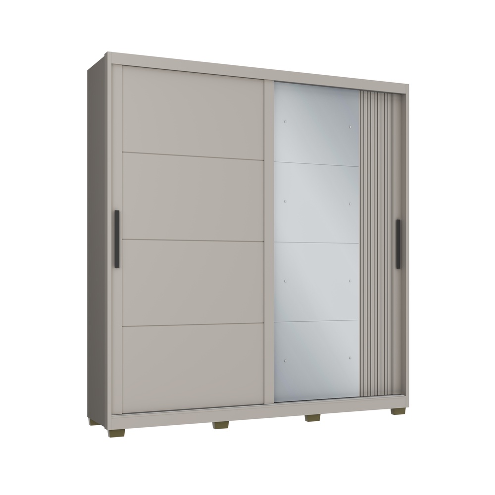 Roupeiro Lúmen 220cm 2 Portas 4 Gavetas Mdf Cinza / Cinza C/ Grafiatto  C/ Espelho 526