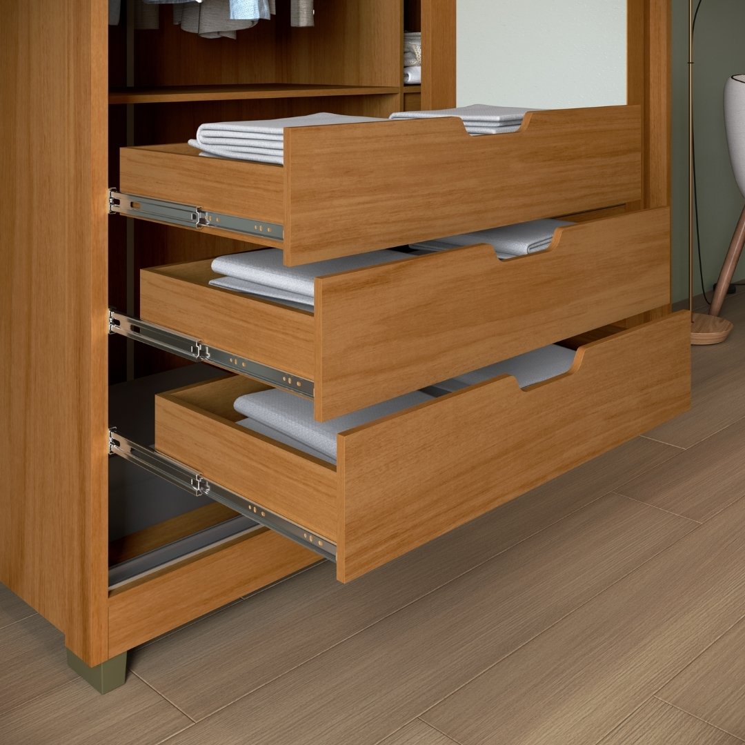 Roupeiro Thales 150cm 2 Portas 3 Gavetas Mdf Nature / Nature Grafiatto C/ Espelho 521