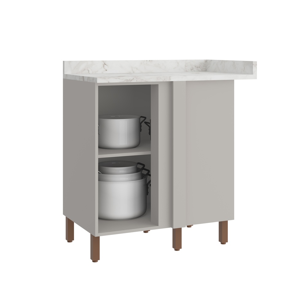 Balcão Canto Reto 1 Porta Mdf Cinza / Cinza C/ Tampo Linha Sardenha 4104t