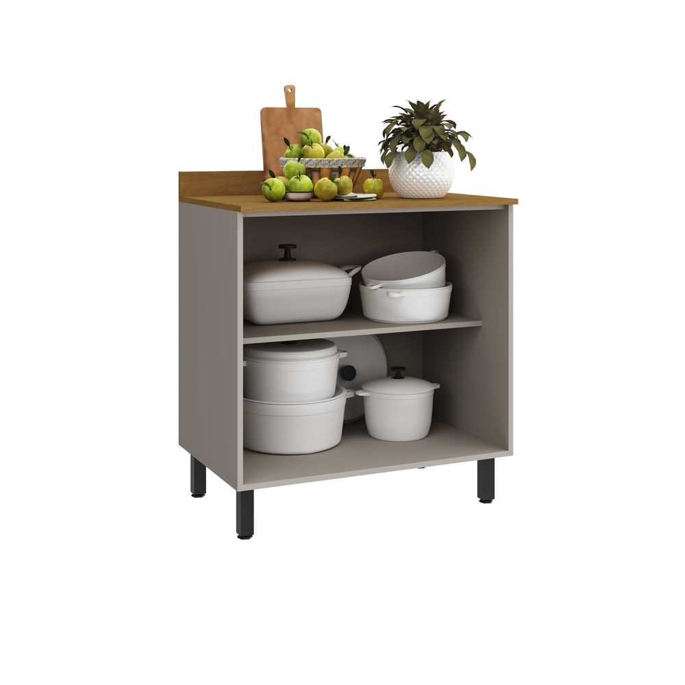 Balc&atilde;o 80cm 2 Portas Mdp Louro Cinza / Mascavo C/ Tampo Linha Charlotte 4538