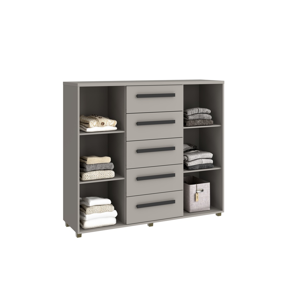 Cômoda Strauss 135cm 2 Portas 5 Gavetas Mdf Cinza / Cinza 528