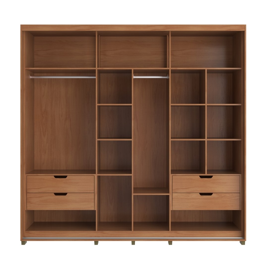 Roupeiro Tesla 240cm 2 Portas 4 Gavetas Mdf Nature / Nature Grafiatto C/ Espelho 501