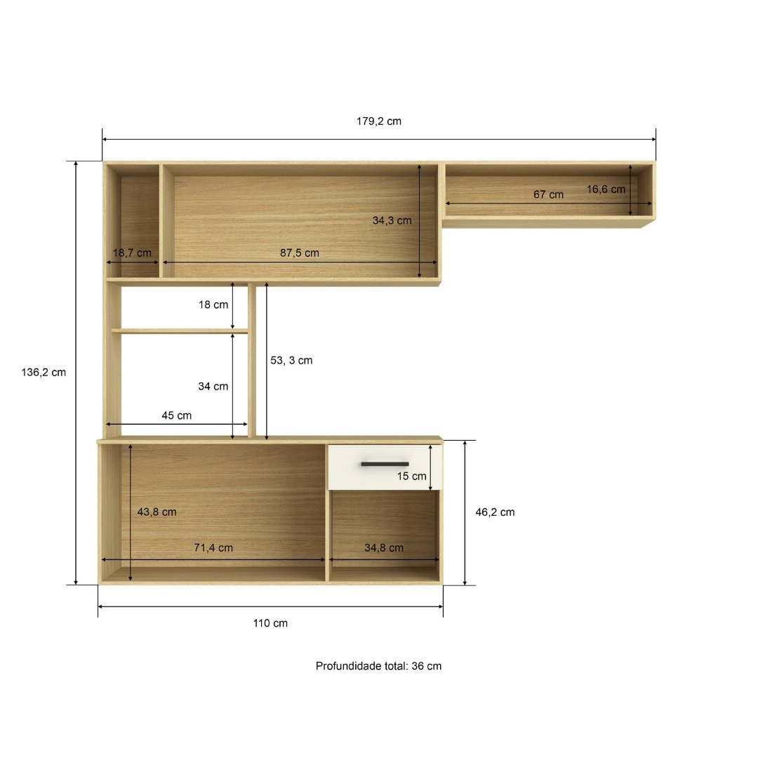 Kit de Cozinha Clover 1792,2cm 5 Portas 1 Gaveta Mdp Louro Freijó / Champanhe C/ Tampo Suspenso 599