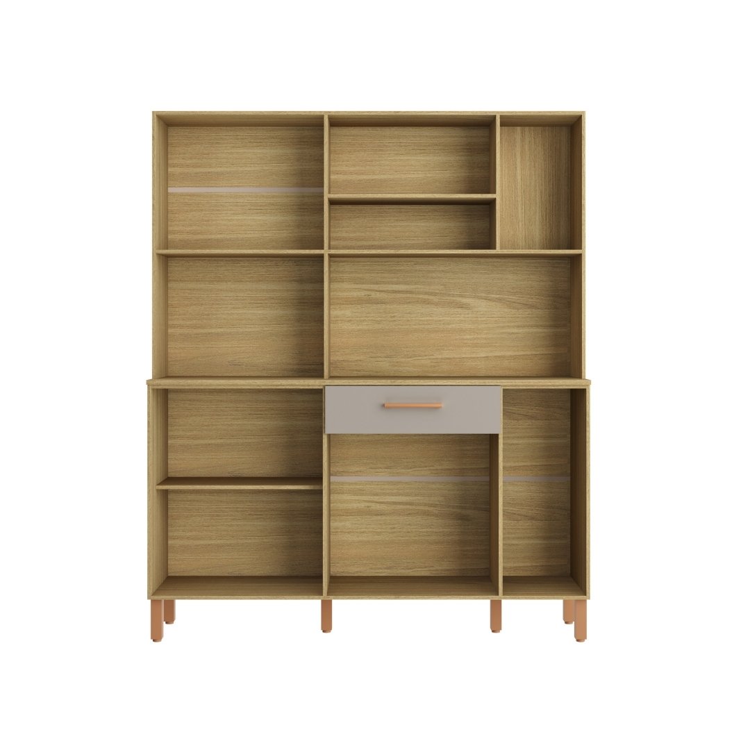Kit de Cozinha 289 140cm 9 Portas 1 Gaveta Mdp Louro Freijó / Cinza C/ Tampo Espaço P/ Micro-ondas