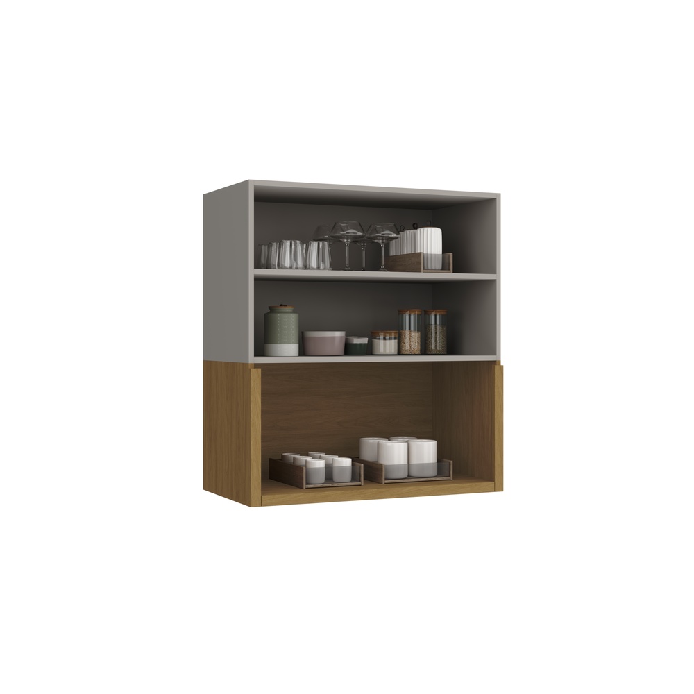 Armário Aéreo Alto 80cm 2 Portas Mdf Cinza / Mascavo C/ Nicho Linha Alma 4461