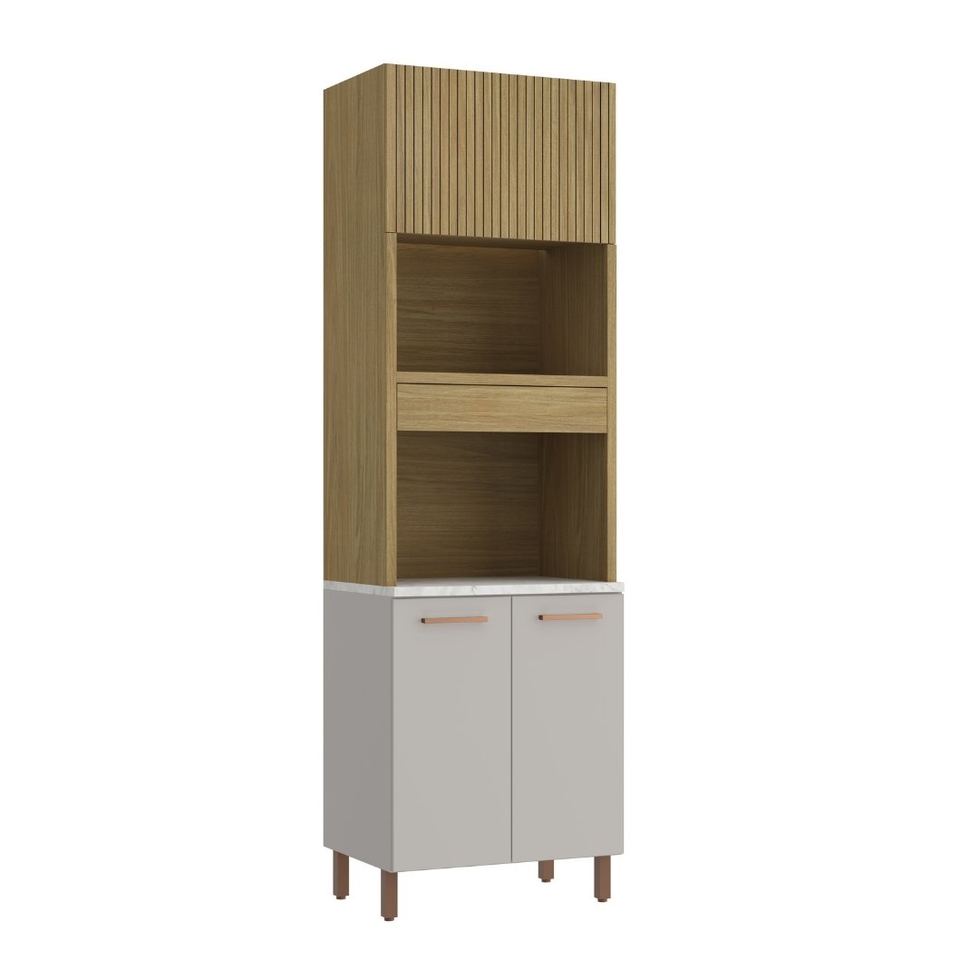 Torre Quente 70cm 3 Portas Mdf Cinza / Cinza/ Atenna C/ Espaço P/ Forno Elétrico e Micro-ondas Linha Sardenha 4115