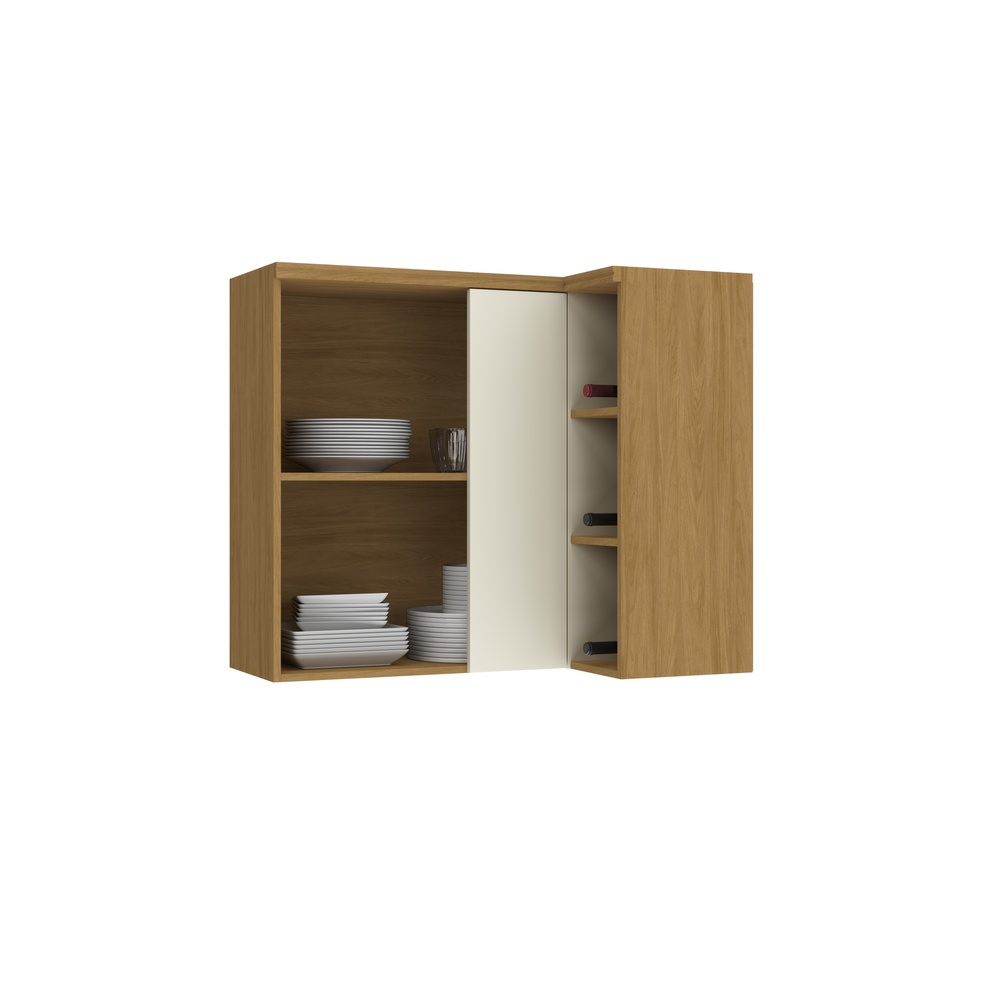 Armário Aéreo Alto Canto Reto 1 Porta Mdf Mascavo / Champanhe C/ Nicho Externo Linha Mira 4617