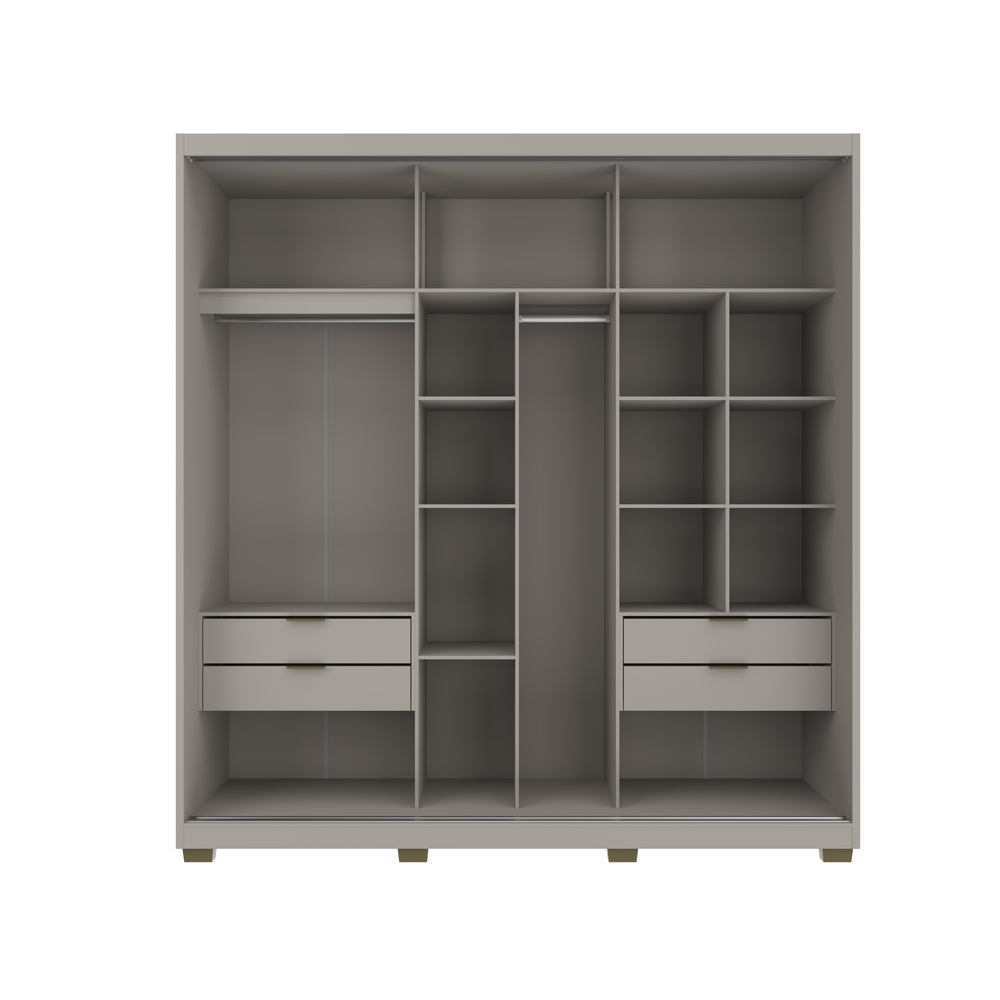 Roupeiro Lúmen 220cm 2 Portas 4 Gavetas Mdf Cinza / Cinza C/ Grafiatto  C/ Espelho 526