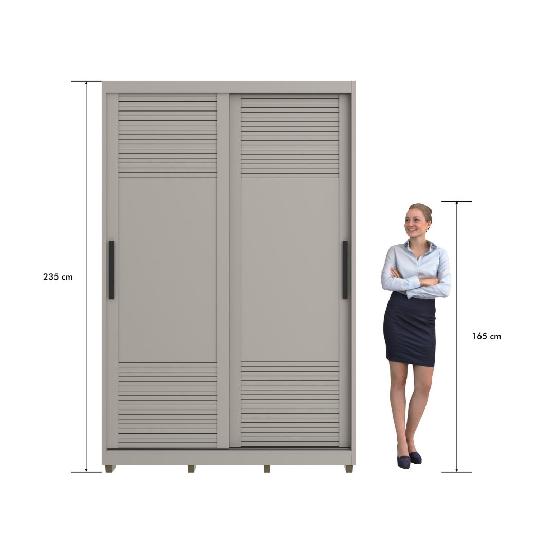 Roupeiro Thales 150cm 2 Portas 3 Gavetas Mdf Cinza / Cinza Grafiatto S/ Espelho 521