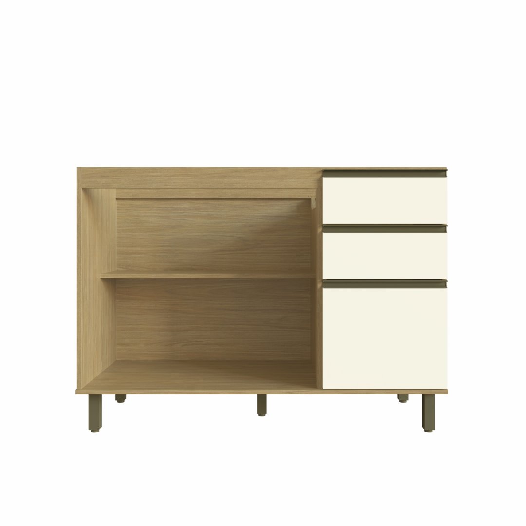 Balcão P/ Pia 120cm 2 Portas 3 Gavetas Mdf Louro Freijó / Champanhe Linha Nova Dubai 3907