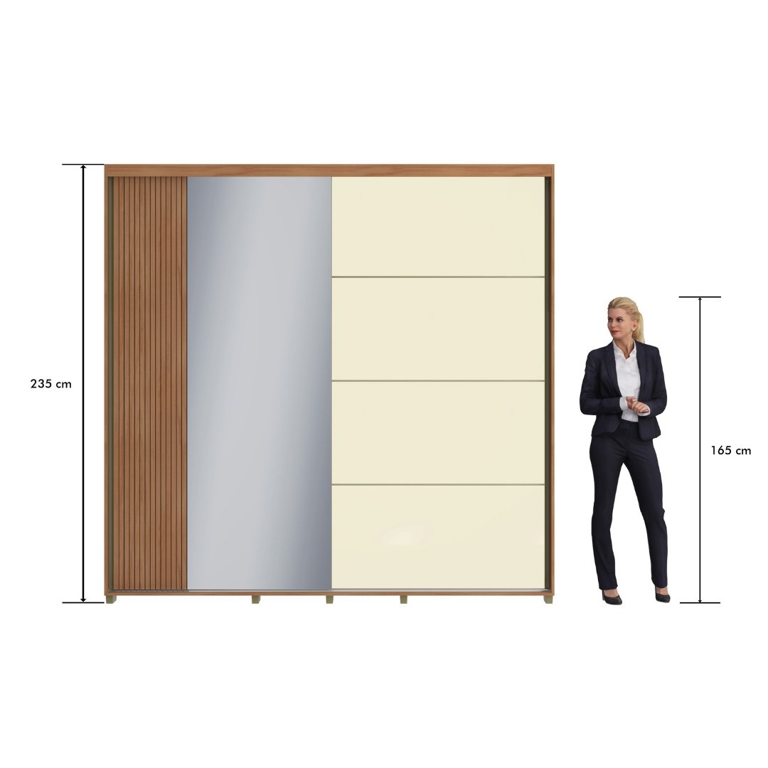 Roupeiro Tesla 240cm 2 Portas 4 Gavetas Mdf Nature / Champanhe / Grafite Grafiatto C/ Espelho 501