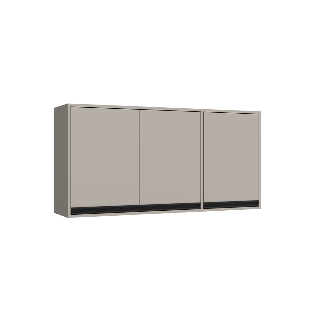 Armário Aéreo Alto 120cm 3 Portas Mdp Cinza / Cinza Linha Charlotte 4511