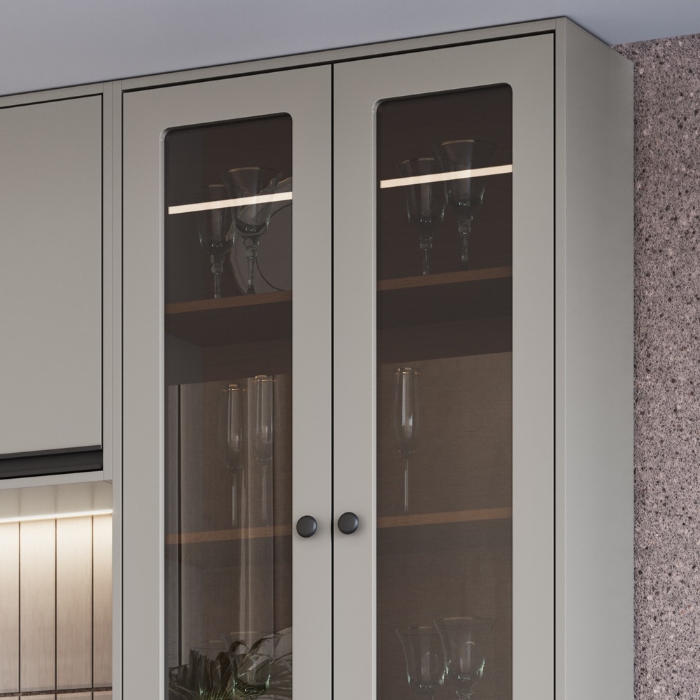 Cristaleira 70cm 4 Portas Mdp Cinza / Mascavo C/ Vidro Fumê Linha Charlotte 4506