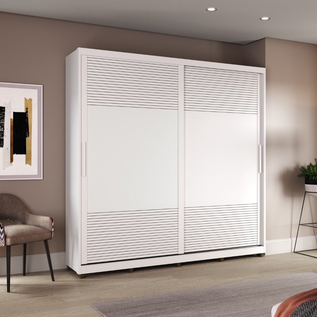 Roupeiro Malthus 237cm 2 Portas 3 Gavetas Mdf Branco / Branco Grafiatto S/ Espelho 520