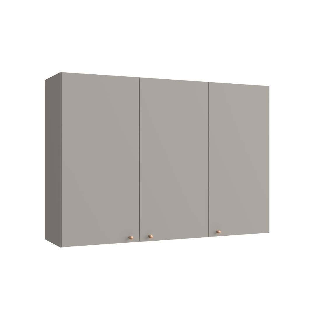 Armário Aéreo Alto 120cm 3 Portas Mdf Cinza / Cinza Linha Sardenha 4102