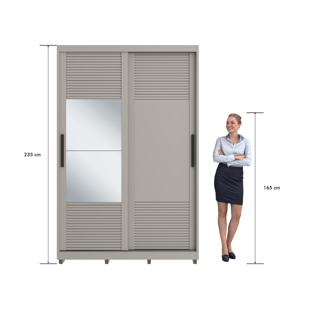 Roupeiro Thales 150cm 2 Portas 3 Gavetas Mdf Cinza / Cinza Grafiatto C/ Espelho 521
