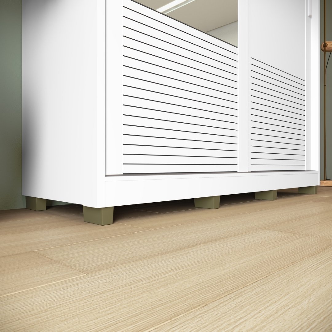 Roupeiro Thales 150cm 2 Portas 3 Gavetas Mdf Branco / Branco Grafiatto C/ Espelho 521