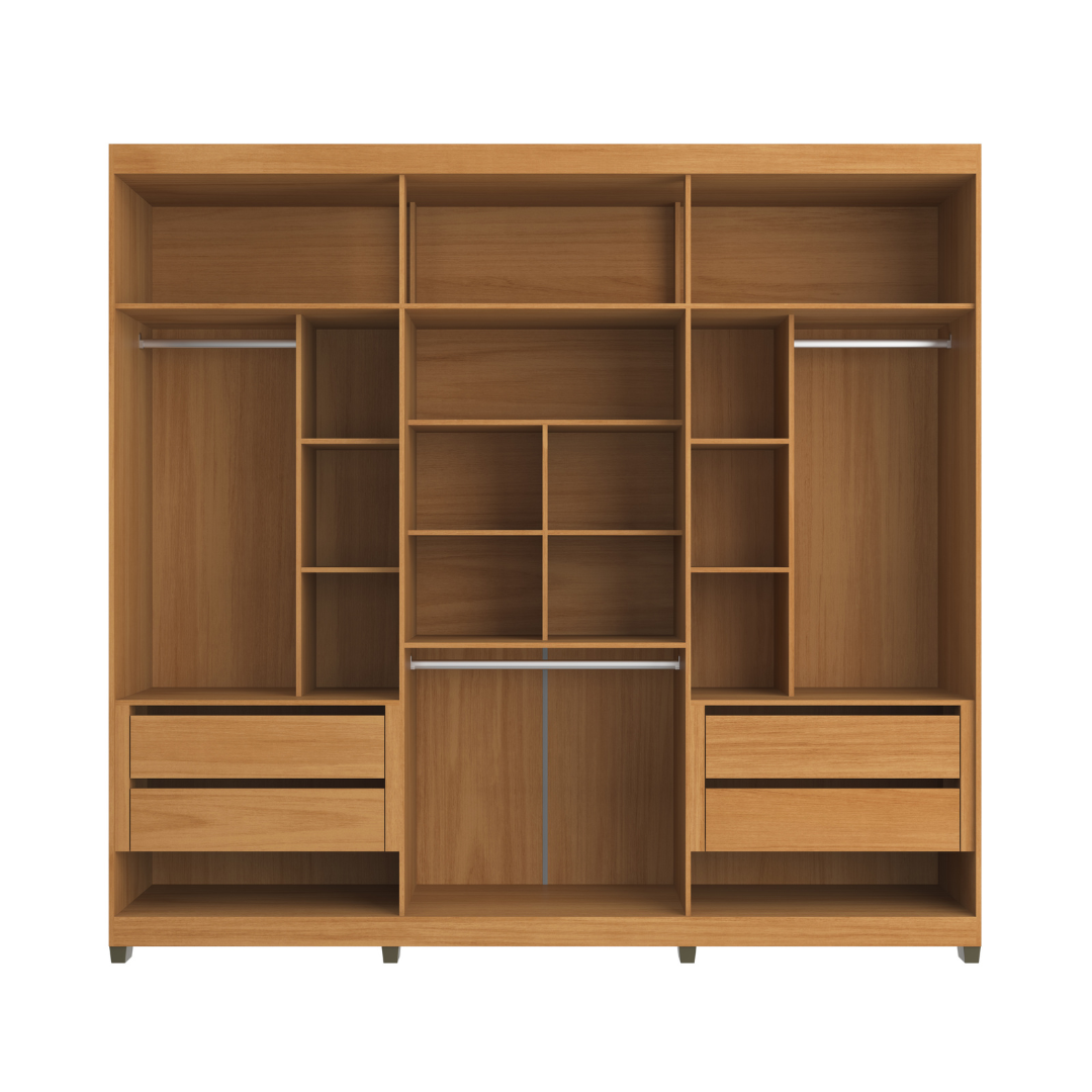 Roupeiro Newton 250cm 6 Portas 4 Gavetas Mdf Nature / Champanhe Puxador Nature Grafiatto C/ Espelho 517