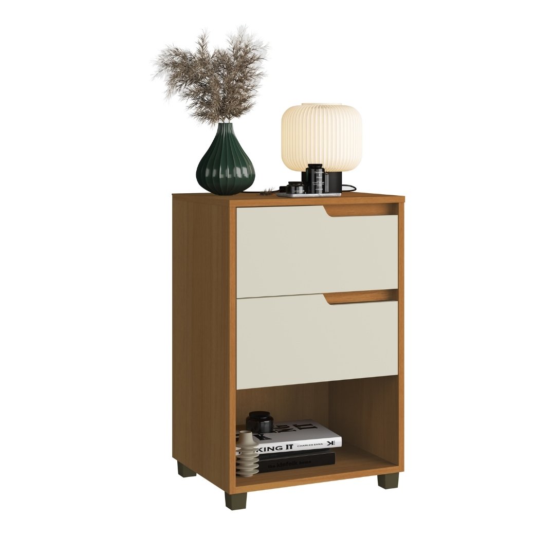 Mesa Auxiliar Da Vinci 45cm 2 Gavetas Mdf Nature / Champanhe 512