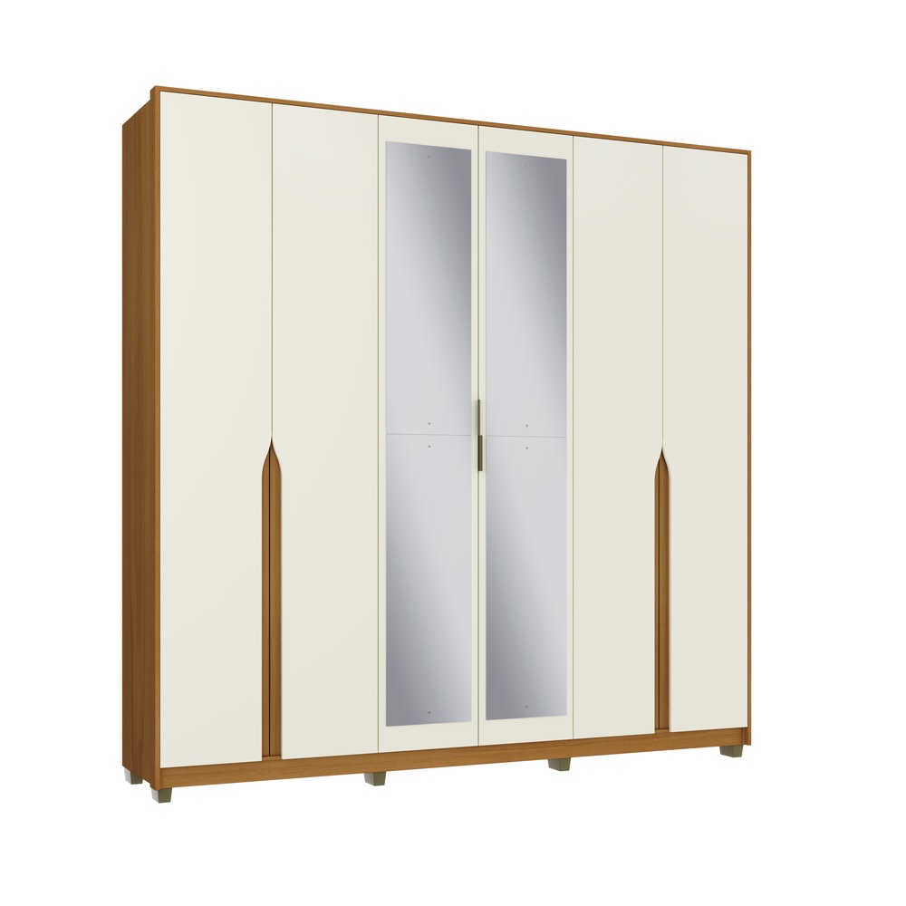 Roupeiro Voltaire 235,5cm 6 Portas 4 Gavetas Mdf Nature / Champanhe C/ Espelho 525
