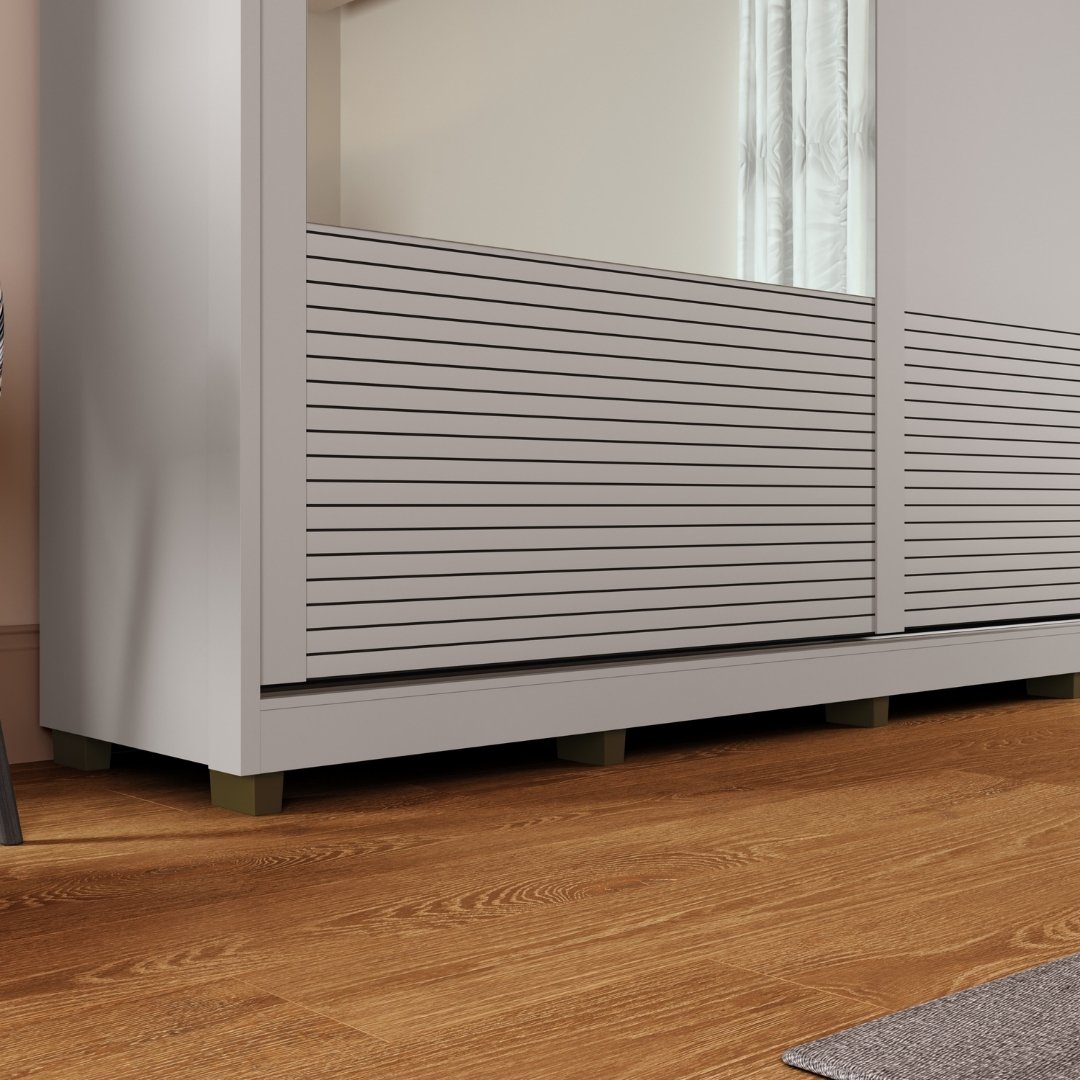 Roupeiro Malthus 237cm 2 Portas 3 Gavetas Mdf Cinza / Cinza Grafiatto C/ Espelho 520