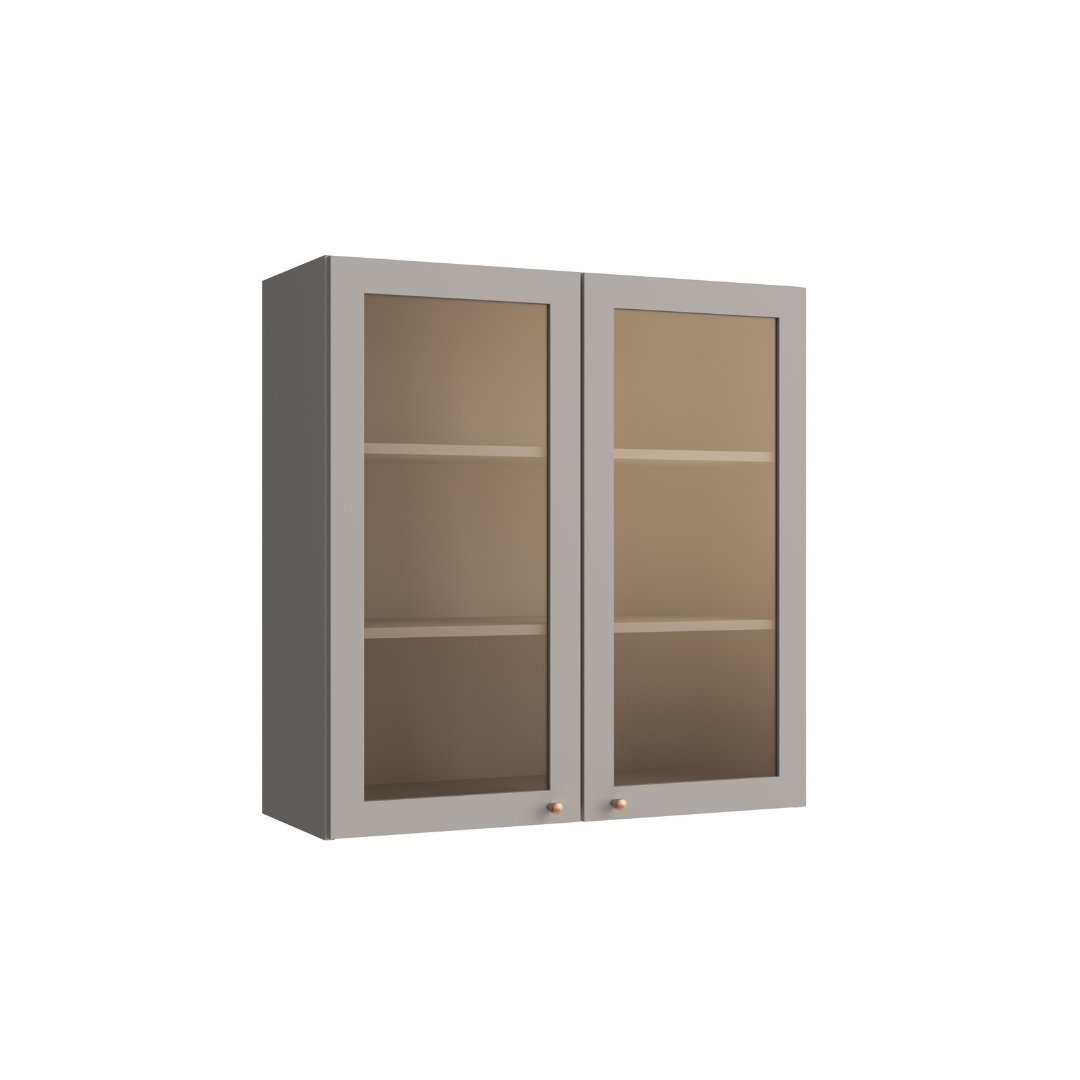 Armário Aéreo Alto 80cm 2 Portas Vidro Reflecta Mdf Cinza / Cinza Linha Sardenha 4189