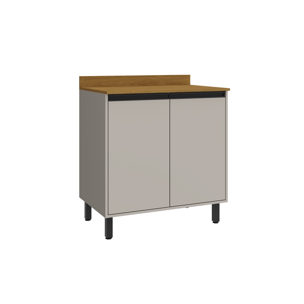 Balc&atilde;o 80cm 2 Portas Mdp Louro Cinza / Mascavo C/ Tampo Linha Charlotte 4538