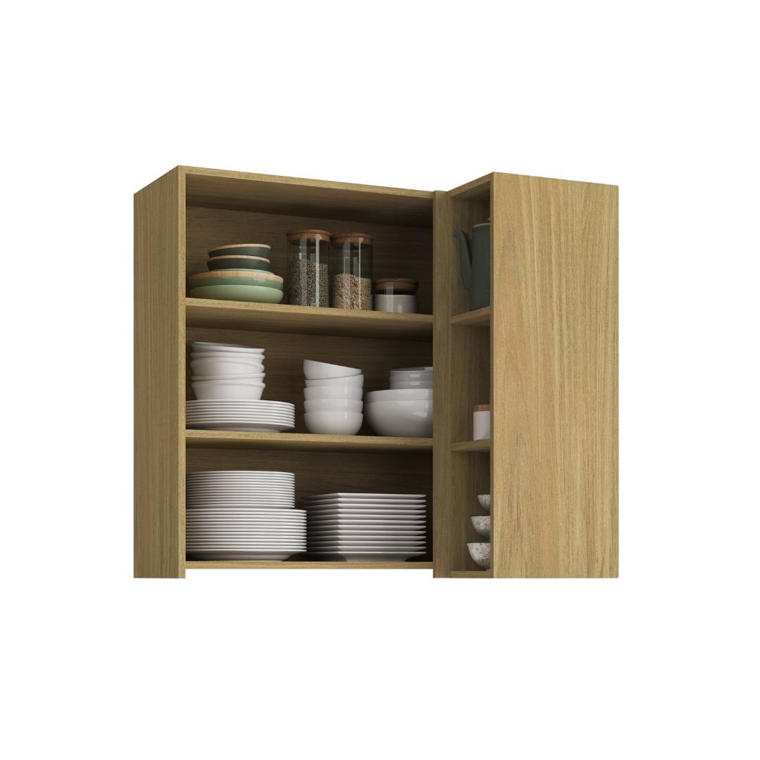 Armário Aéreo Alto Canto Reto 2 Portas Mdf Louro Freijó / Louro Freijó C/ Nicho Externo Linha Sardenha 4116