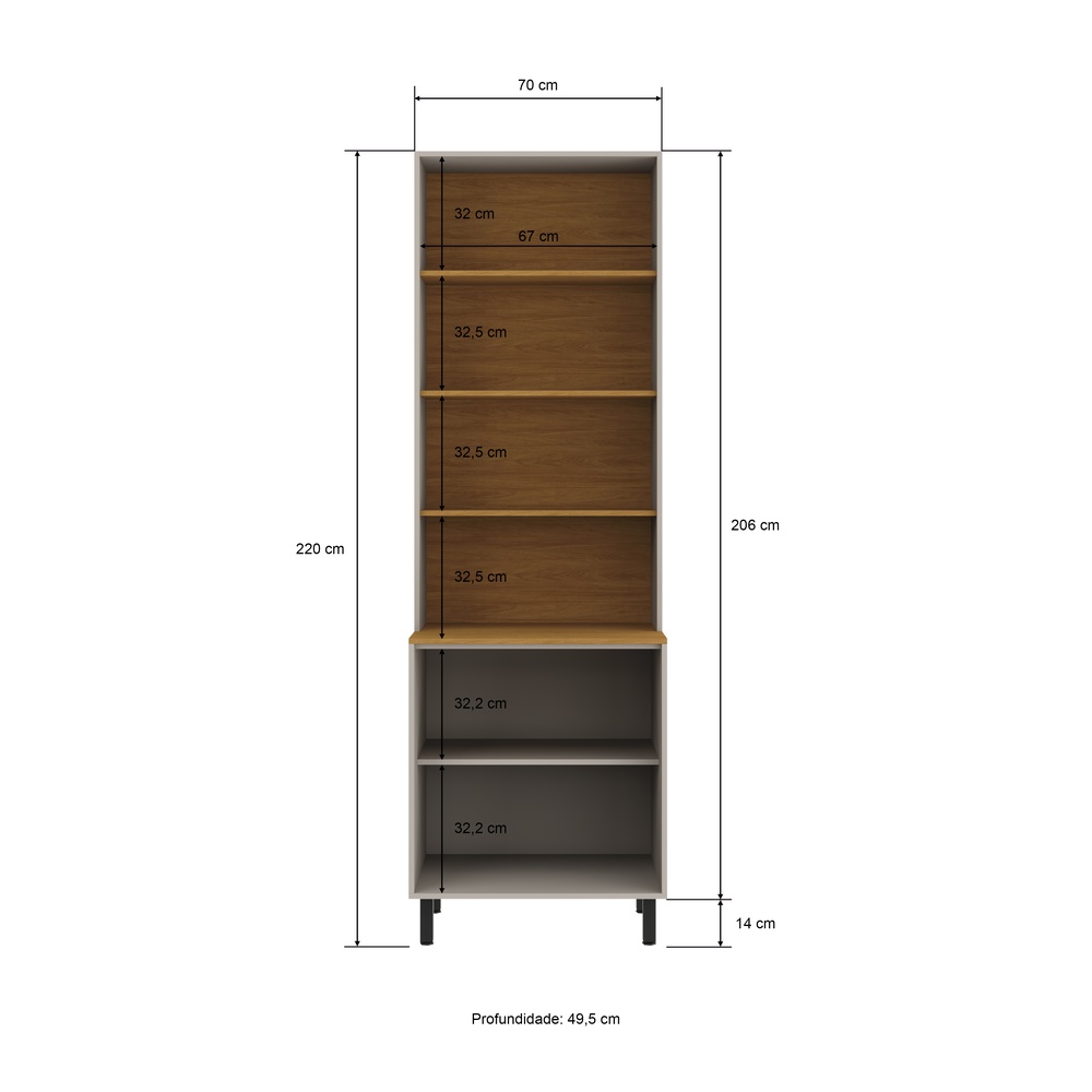 Cristaleira 70cm 4 Portas Mdp Cinza / Mascavo C/ Vidro Fumê Linha Charlotte 4506