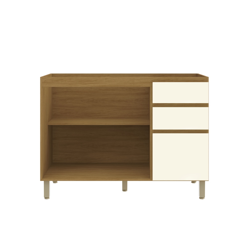 Balcão P/ Pia 120cm 2 Portas 3 Gavetas Mdf Mascavo / Champanhe Linha Mira 4607