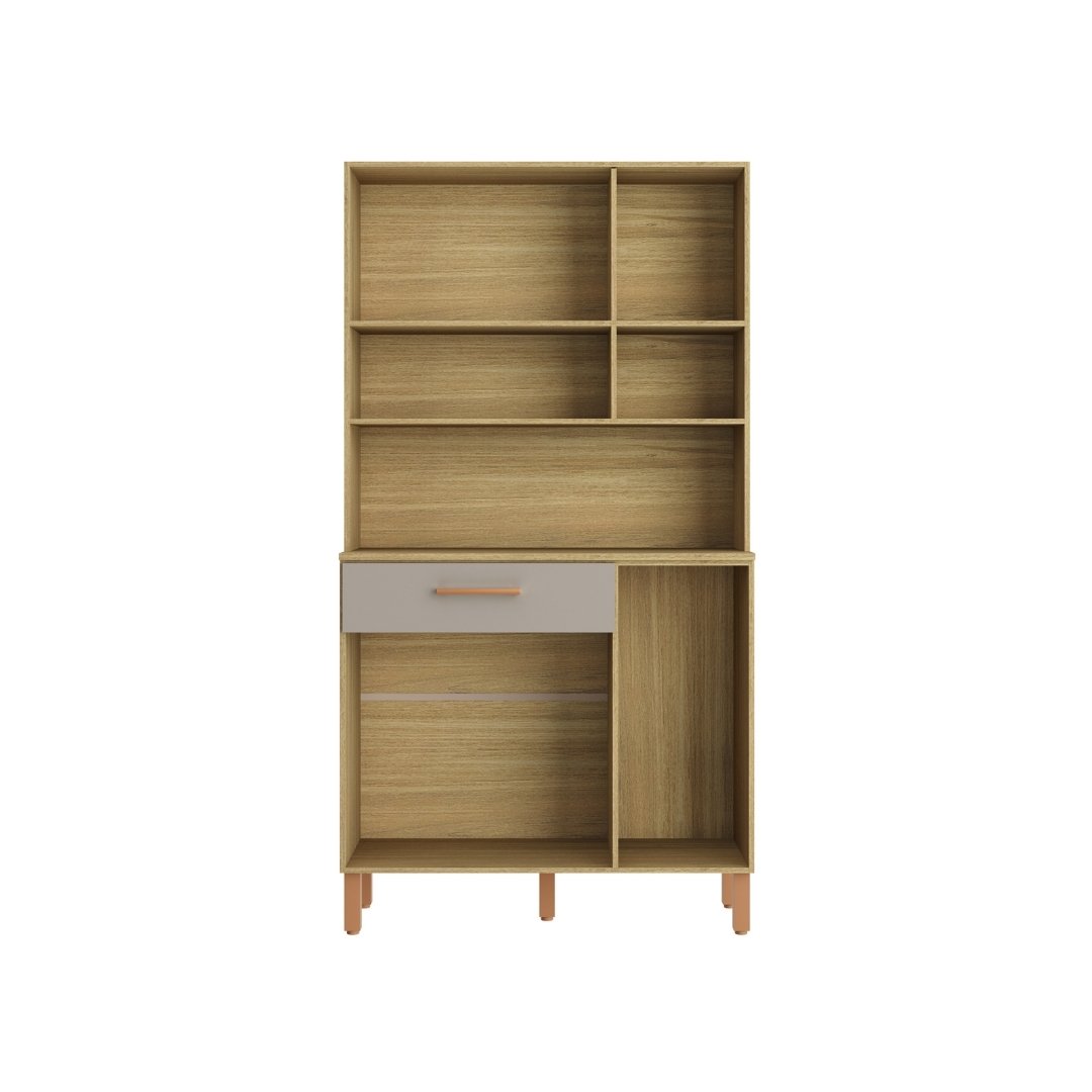 Kit de Cozinha 287 90cm 6 Portas 1 Gaveta Mdp Louro Freijó / Cinza C/ Tampo