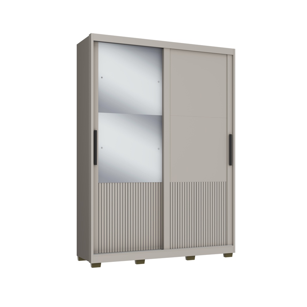 Roupeiro Sírus 170cm 2 Portas 3 Gavetas Mdf Cinza / Cinza C/ Grafiatto C/ Espelho 527