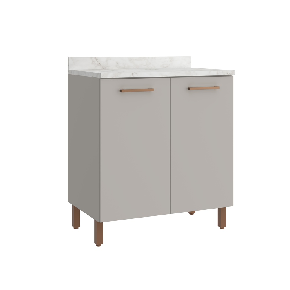 Balcão 80cm 2 Portas Mdf Cinza / Cinza C/ Tampo Linha Sardenha 4138t