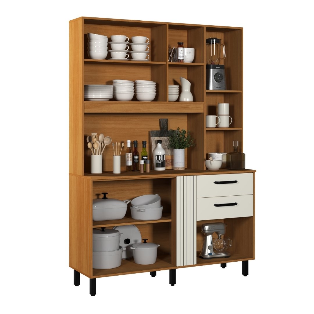 Kit de Cozinha Luna 140cm 6 Portas 2 Gavetas Mdp Nature / Champanhe C/ Tampo 596